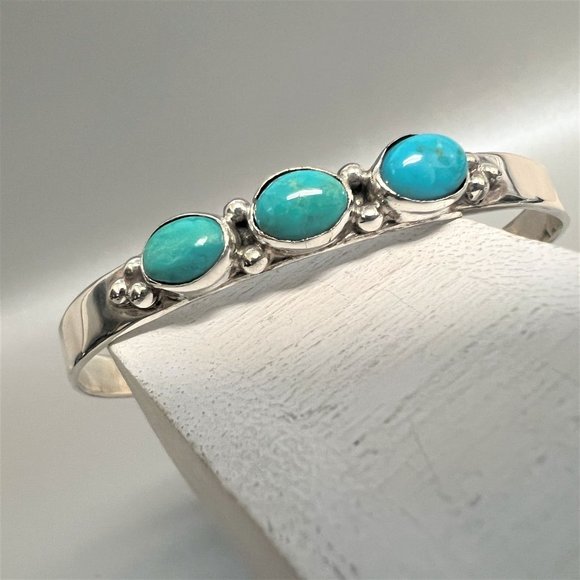 E Jackson Signed Sterling Silver 925 Cuff Bracelet Genuine Blue Green Turquoise - Picture 12 of 12